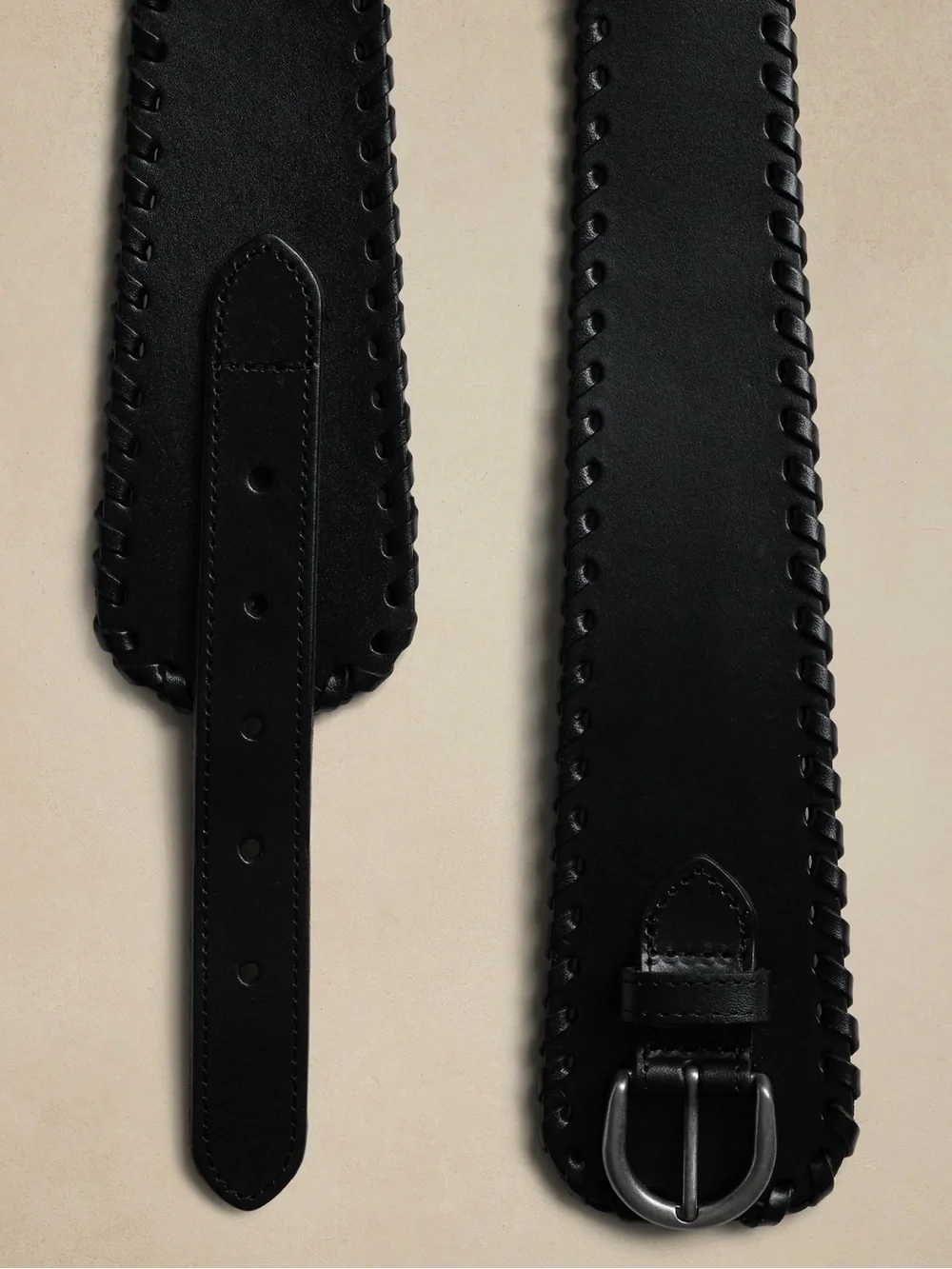 Banana Republic Leather corset Whipstitch Belt Black Genuine Leather size L